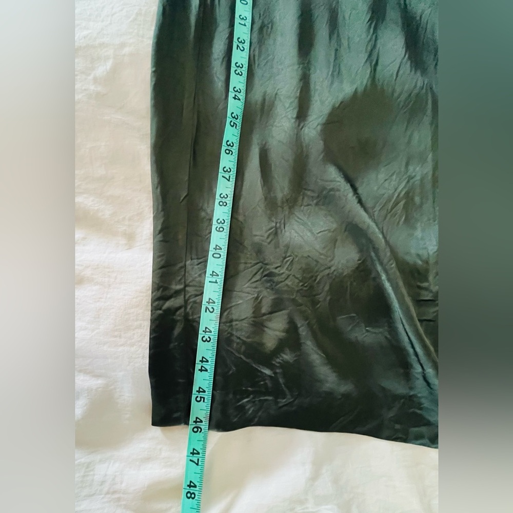 Zara Olive Green Asymmetrical Satin Slip Dress - Picture 7 of 12